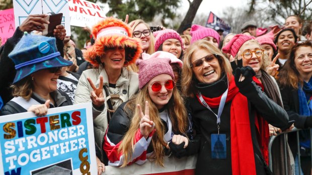 Gloria Steinem and protesters at the Women's March in Washington.