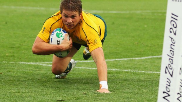 Drew Mitchell goes in to score in the 2011 World Cup.