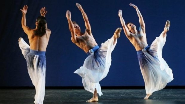 Mark Morris Dance Group performing during the <i>Pacific</i> part of the four-part program. 