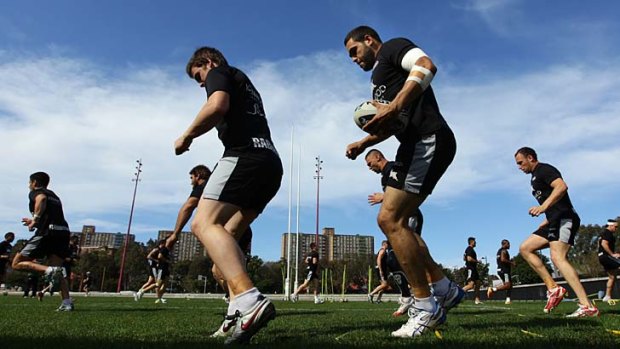 Hop to it &#8230; Greg Inglis and the Rabbitohs squad train at Redfern Oval yesterday.