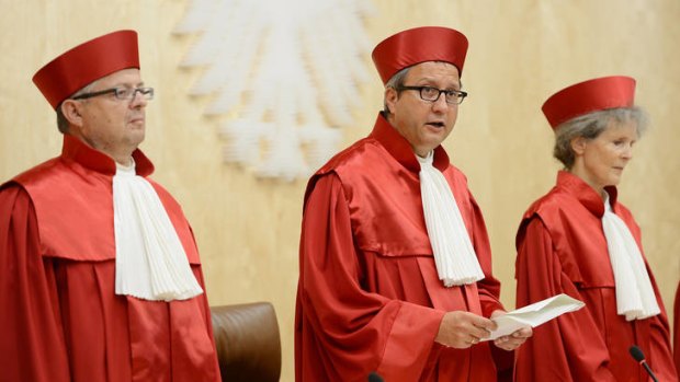 Chief justice Andreas Vosskuhle (centre) reads the verdict in the Federal Constitiutional Court in Karlsruhe, Germany.