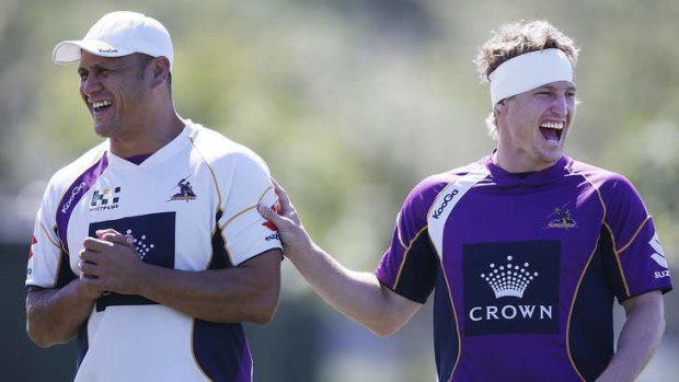 Heading home: Storm assistant coach David Kidwell, right, pictured with Brett Finch, will return to Sydney at the end of the NRL season.