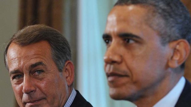 Backing away ... Republican leader, John Boehner (left) with President Barack Obama.