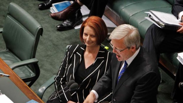Caucus drama ... Julia Gillard and Kevin Rudd.