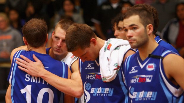 Quickly forgotten: Sydney Spirit players after the club's final game at the State Sports Centre at the end of the 2008-09 season.