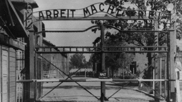 The main gate of the Nazi concentration camp Auschwitz I in Poland.