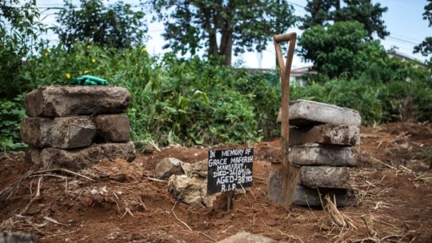 The grave of an Ebola victim in Freetown, Sierra Leone.