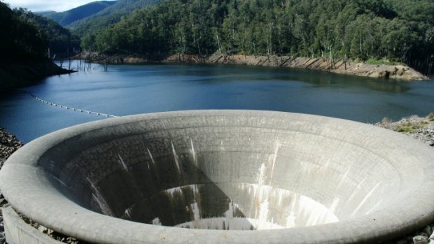 The giant funnel-like spillway at Geehi Dam