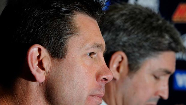 Carlton coach Brett Ratten and president Stephen Kernahan on the day when the coach was sacked.