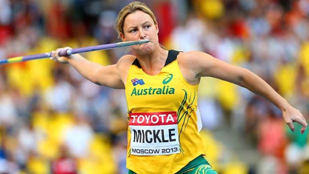 Kimberley Mickle competes in the women's javelin final at Luzhniki Stadium in Moscow on Sunday.