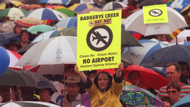 A protest against the planned airport at Badgerys Creek, which former prime minister Paul Keating says is still the best spot for a second airport for Sydney.