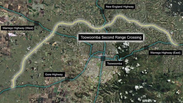 A map shows the planned route of Toowoomba's second range crossing.