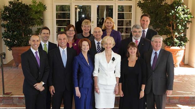 Governor-General Quentin Bryce welcomes Prime Minister Julia Gillard and members of her new team at Government House.