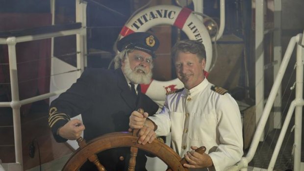 The Captain and crew member David of the Titanic Theatre Restaurant.