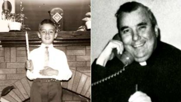 Molested, Arthur Budzinski celebrates his first communion in 1958, and (right) Lawrence Murphy allegedly molested students at deaf school in Wisconsin.