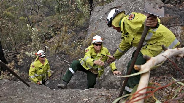The Remote Area Fire Team in a remote section of the Bargo River Gorge.