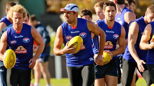 Brett Goodes leads the way at training.