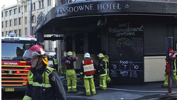 Fire fighters contain a building fire at the Lansdowne Hotel in Broadway on Friday morning.