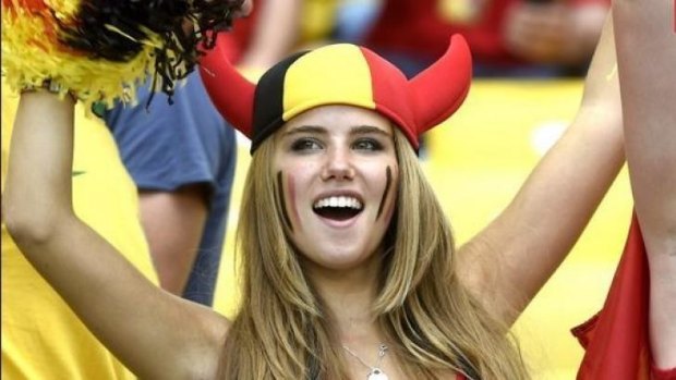 The 'honey shot': World Cup fan Axelle Despiegelaere's star performance in the stands.