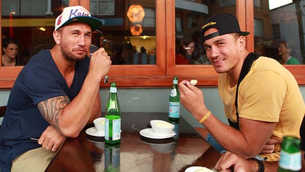 Ring mates ... Quade Cooper and Sonny Bill Williams in Randwick last week. Cooper will make his boxing debut on the undercard of Williams's fight in February.