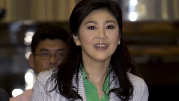 Thailand's deposed former prime minister Yingluck Shinawatra at Bangkok airport on Tuesday.