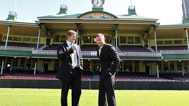 Michael Clarke (right) shares a joke with his new vice-captain, Shane Watson.