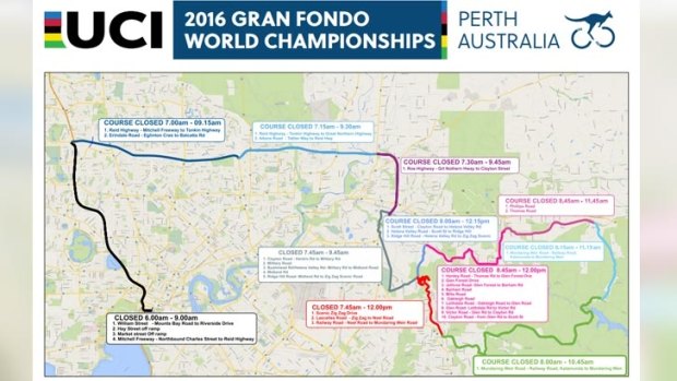 The road closures for the Grand Fondo on Sunday will stretch across Perth.