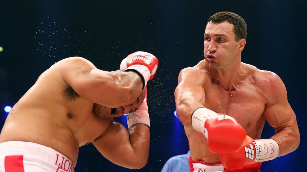 Too strong: Klitschko made short work of the challenger, beating Leapai in five rounds.