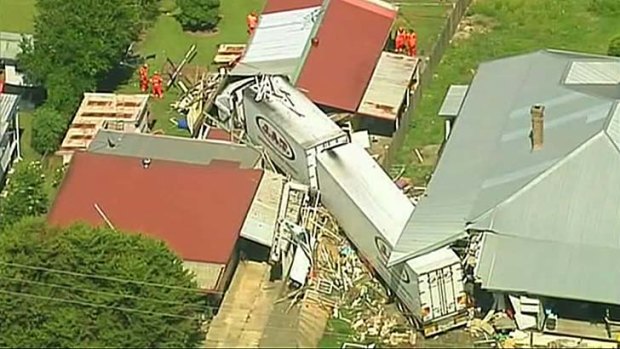 Collision ... the B-double truck crashed into the holiday house Max MacGregor was staying in.