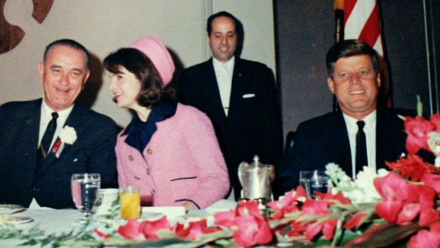 The last supper: Four hours before he was assassinated, President John F.  Kennedy made his last public speech at a breakfast in Fort Worth, Texas. Vice-President Lyndon Johnson and Jacqueline  Kennedy are at left.