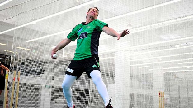 Legging it: Leg-spinning great Shane Warne trains at the MCG yesterday for the Big Bash League.