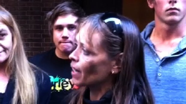 David Auchterlonie's mother, Donna Locke, speaks outside court today.