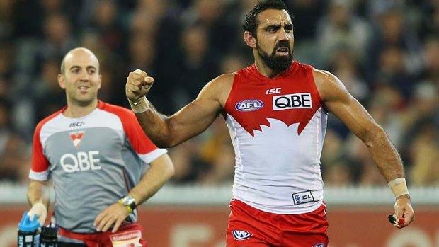 Too classy: Sydney champion Adam Goodes' brilliant night on the field was spoilt late in the game.