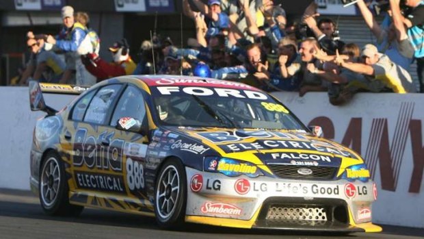 Another era: New-generation drivers Craig Lowndes and Jamie Whincup  win at Mt Panorama in a Ford Falcon in 2006.