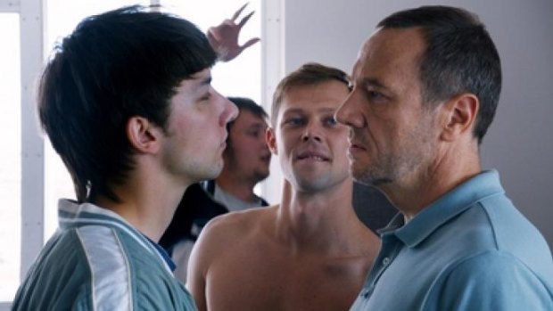 Power games: Kirill Emelyanov as Marek, left, Daniil Vorobyov as Boss and Olivier Rabourdin as Daniel in <i>Eastern Boys</i>. 