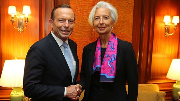 Banking on progress: Prime Minister Tony Abbott with IMF chief Christine Lagarde.