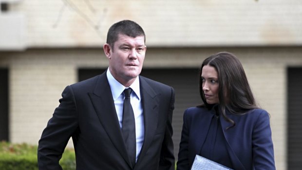 James Packer and Erica Baxter at the funeral of Paul Ramsay.