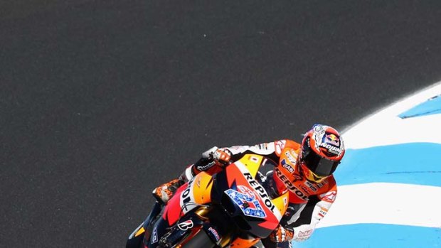 Quick &#8230; Stoner records the fastest time in practice yesterday ahead of tomorrow's Australian MotoGP.