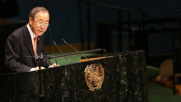 'The world's 'fasten seat belt' light is illuminated' ... UN Secretary-General Ban Ki-moon opens the 69th Session of the United Nations General Assembly at United Nations Headquarters.