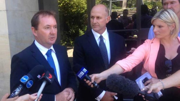 Corrective Services Minister Joe Francis and Corrective Services Commissioner James McMahon talk to the media about escape.