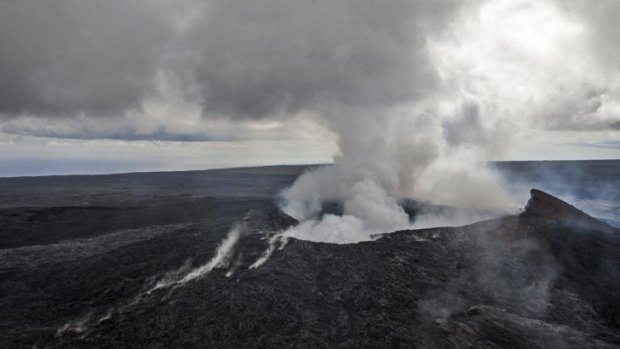 Smoke rises from the  Pu'u O'o vent on the Kilauea Volcano.