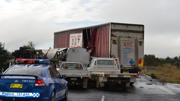 Two utes were also involved in the five-vehicle pile-up.
