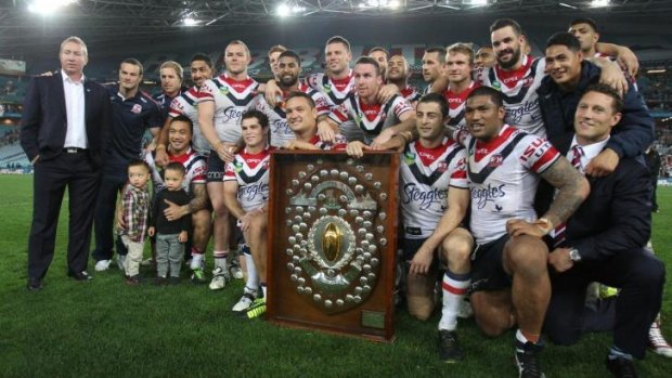 The Sydney Roosters celebrate the minor premiership in 2013.