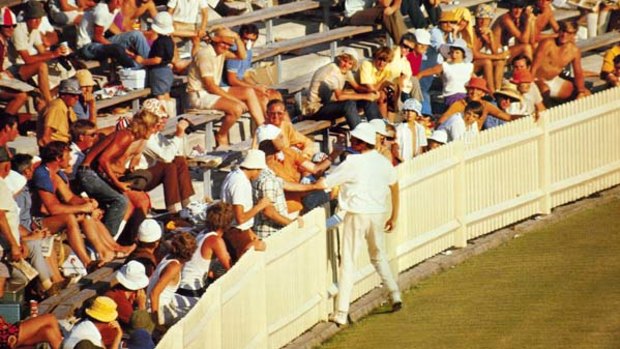 Villain of the piece ...  the England fast bowler John Snow is roughed up by a spectator after felling Terry Jenner with a bumper at the SCG in 1971.