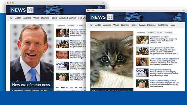 The browser extension results in pictures of Tony Abbott being replaced with "cute kittens".