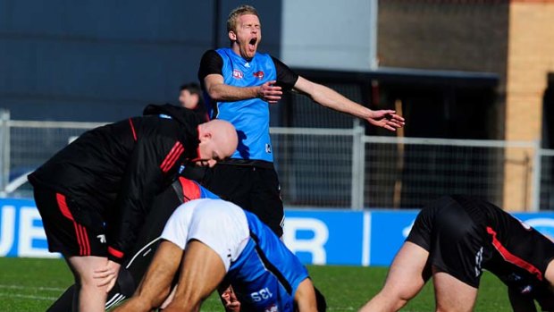 It's not that bad: Dustin Fletcher feels the pain of Essendon's downward spiral this season at training yesterday.