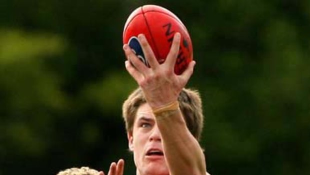 Port Melbourne's Myles Pitt marks during his side's four-point loss.