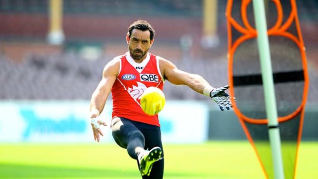 Intense focus: Adam Goodes trains at the SCG on Tuesday.