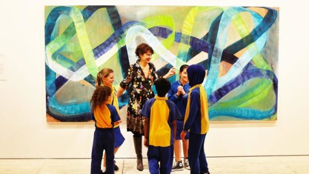 Ildiko Kovacs at the Art Gallery of NSW with admirers from Bexley Public School.