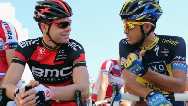 Alberto Contador, pictured with Cadel Evans, during the 2013 Tour of Oman. 